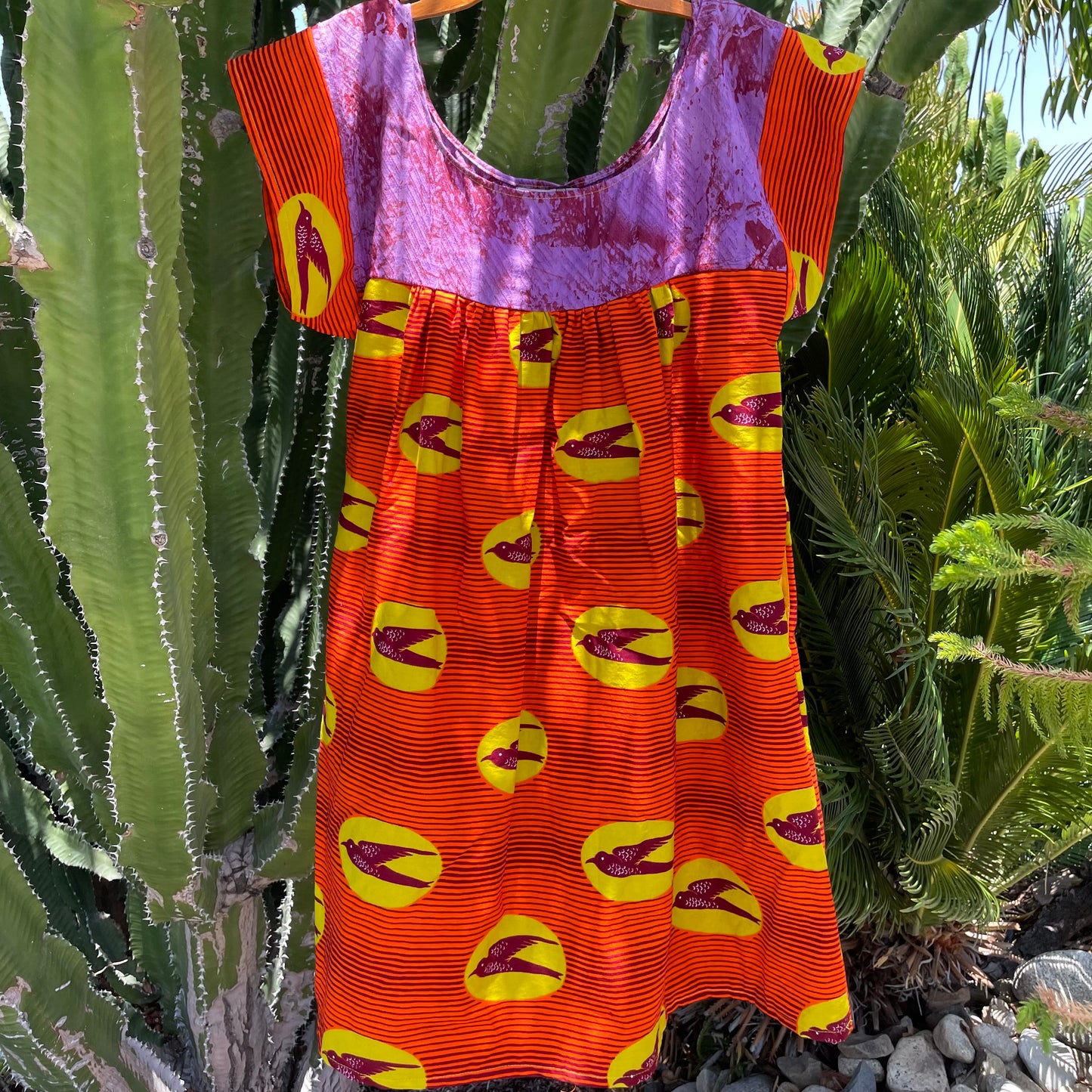 Mexican Style Dress Orange & Birds