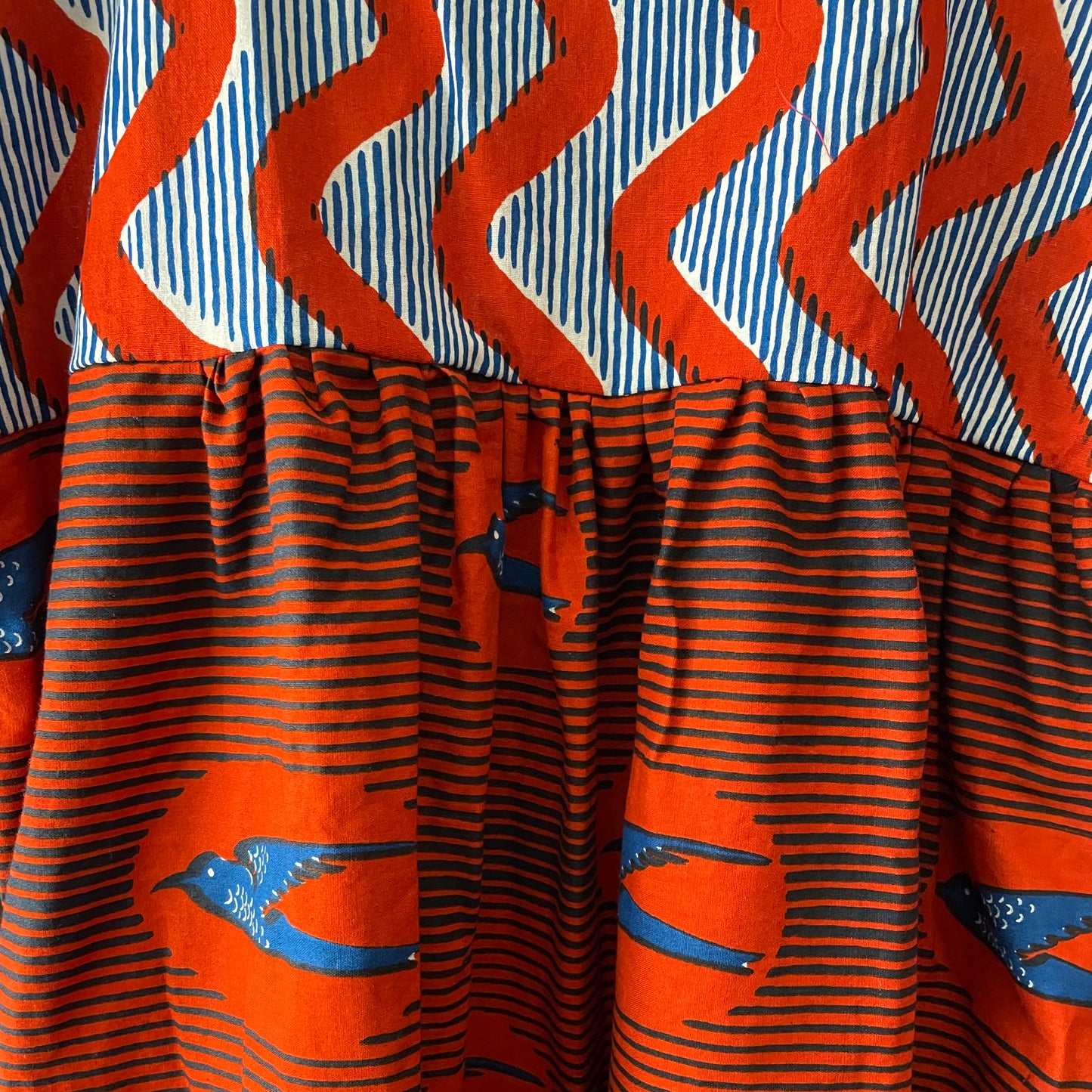 Mexican Style Dress Red Squiggles & Birds