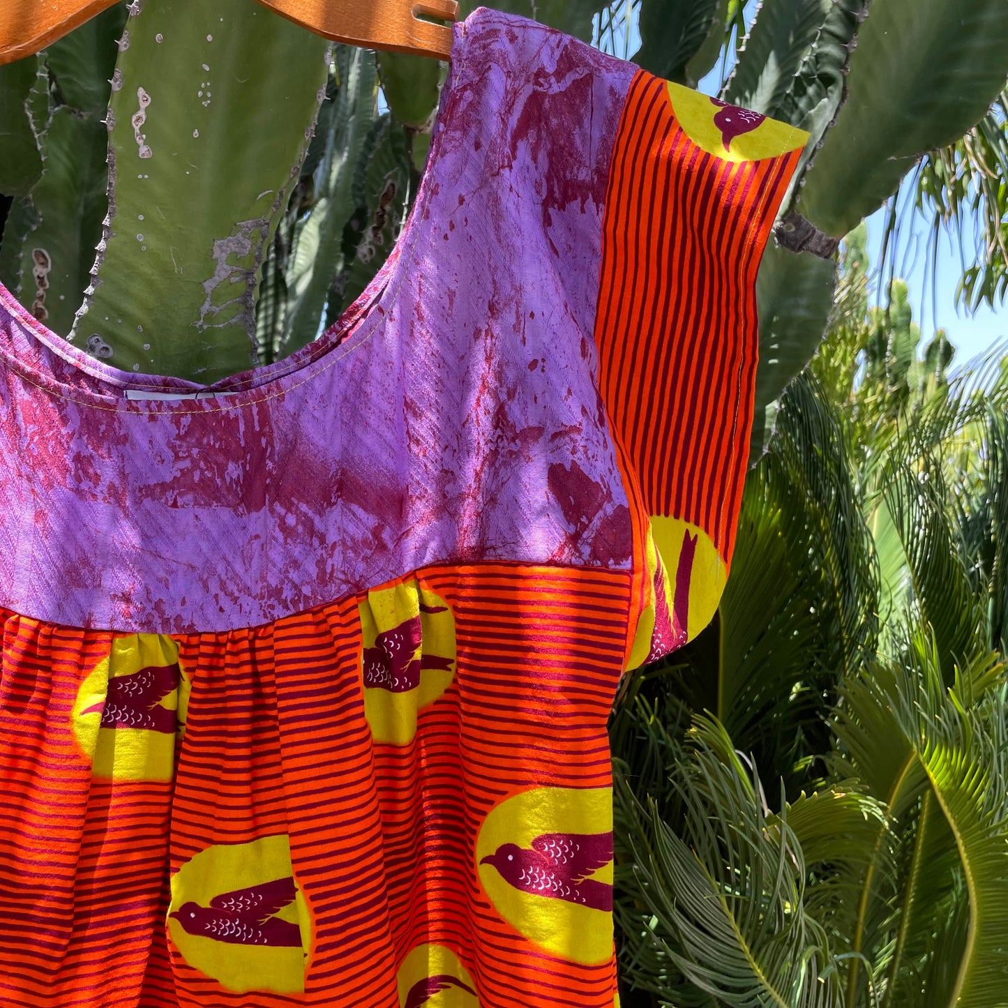 Mexican Style Dress Orange & Birds