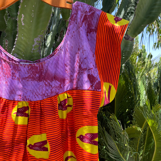 Mexican Style Dress Orange & Birds
