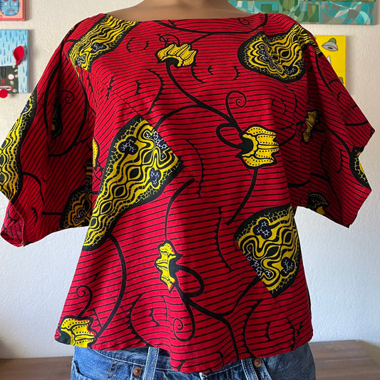 Red African Floral Top